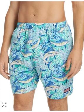 Vineyard Vines Marlin Coral Chappy Swim Trunks size Large 7 inch inseam liner